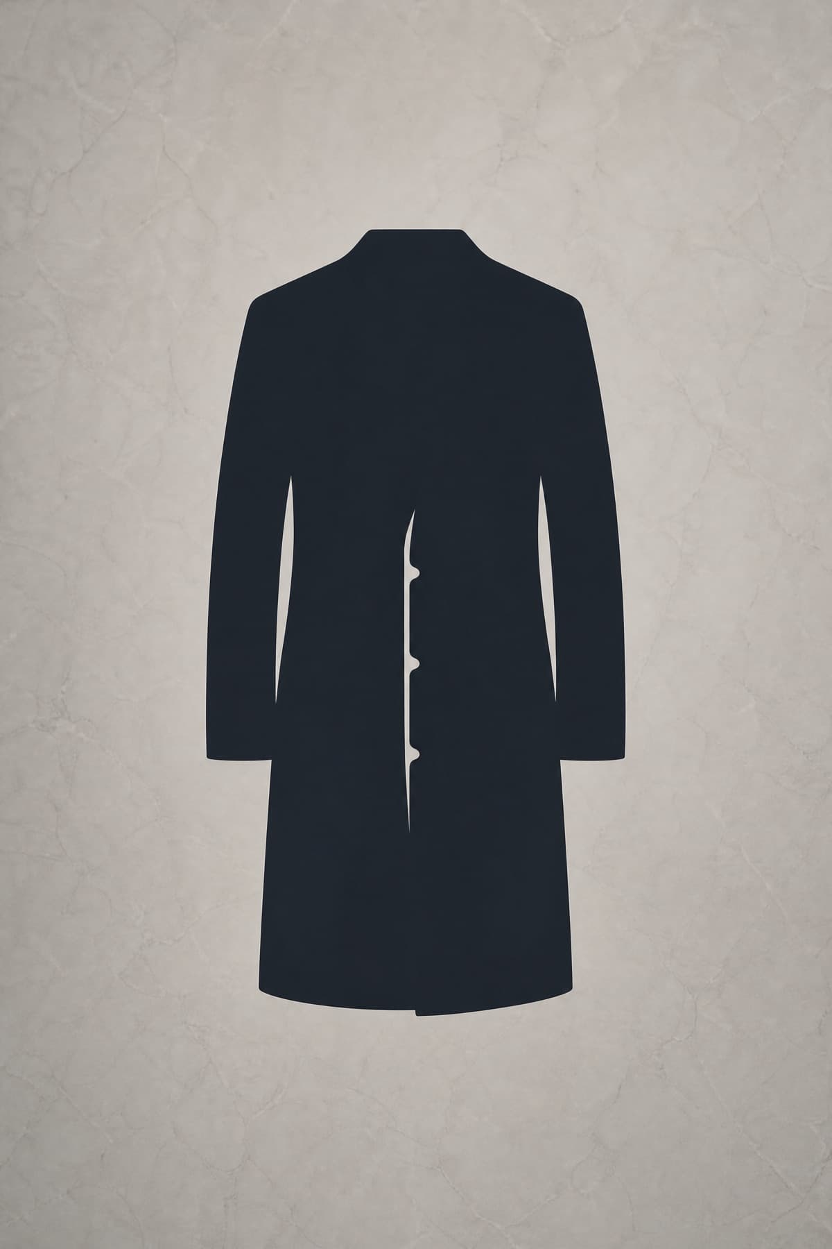 Front silhouette of a knee-length single-breasted overcoat