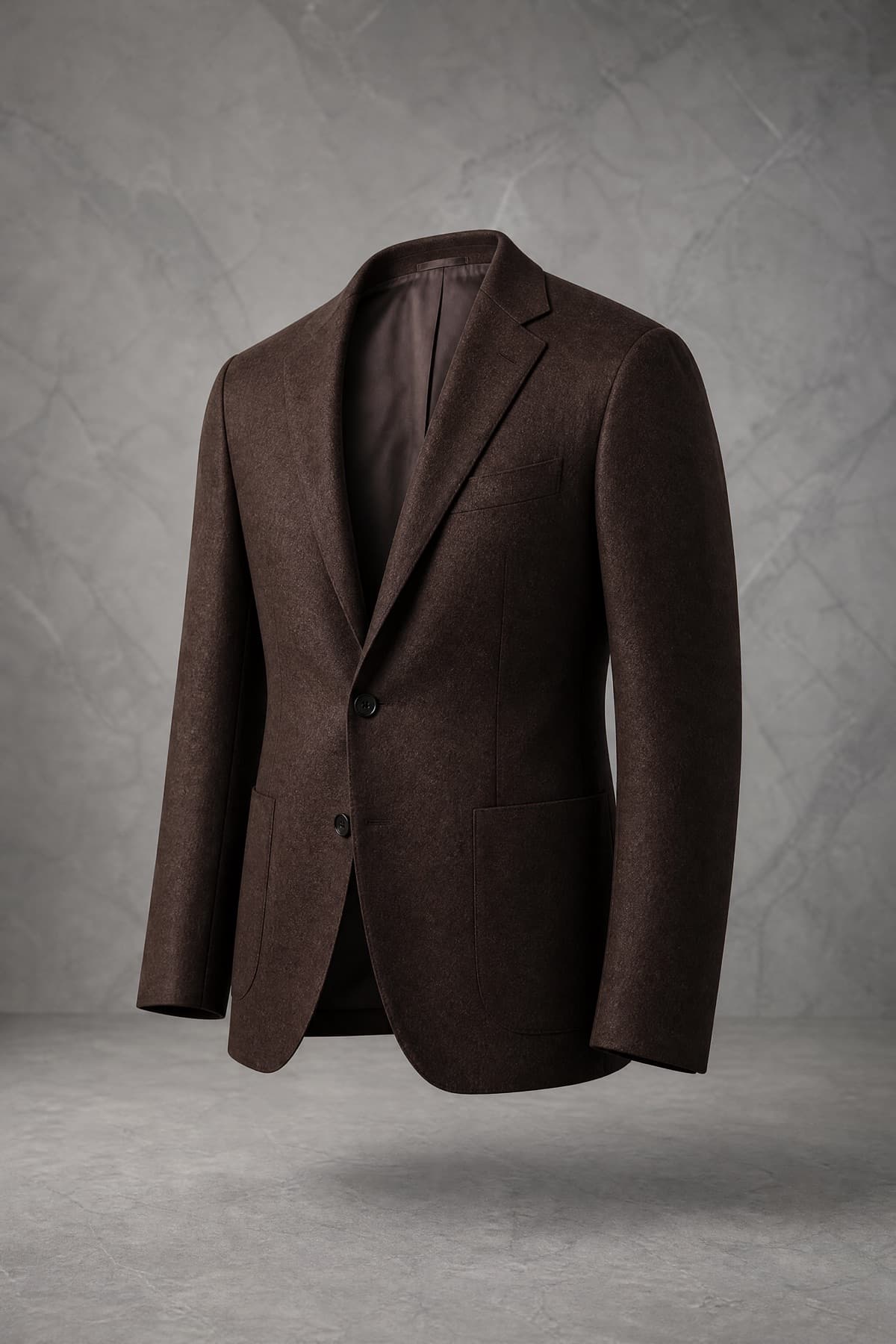 Jacket Full Canvas Cashmere, warm dark brown cashmere blend, on an invisible form